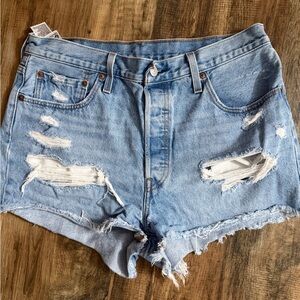 Levi's Light Blue Distressed Jean Shorts